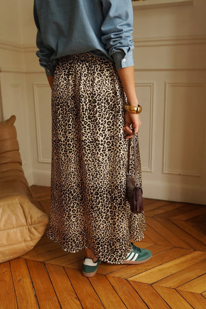Leopard Print Fluid Long Skirt
