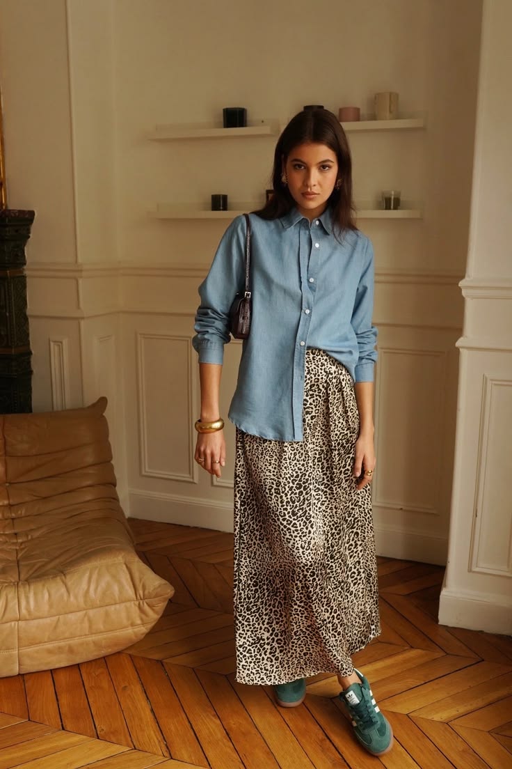 Leopard Print Fluid Long Skirt