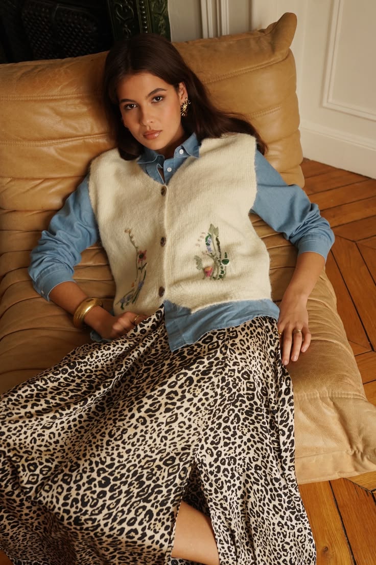 Leopard Print Fluid Long Skirt