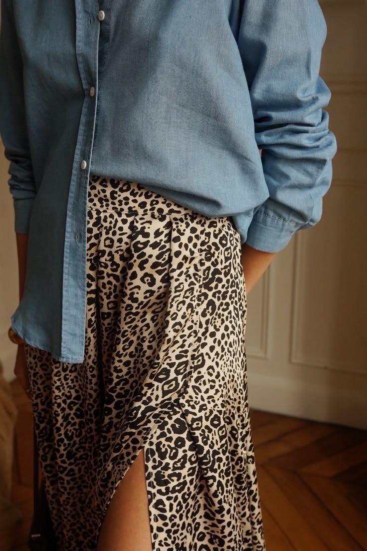 Leopard Print Fluid Long Skirt
