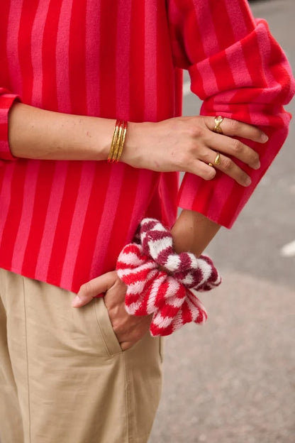 Red/Pink Chunky Stripe Knitted Scrunchie