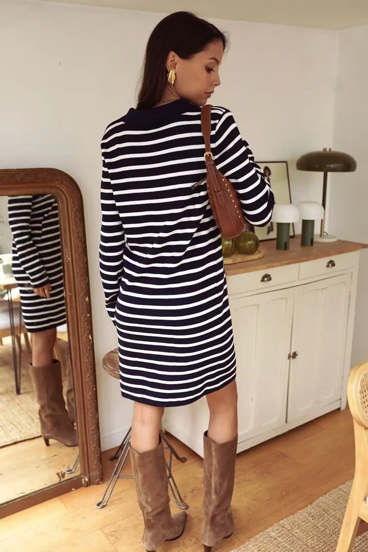 Navy/White Breton Stripe T Shirt Dress