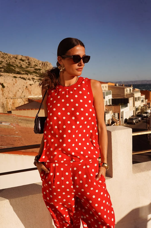 Red/White Polka Dot Wide Leg Trousers (Co-ord Avail)