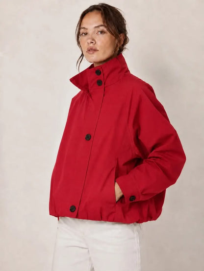 Red Funnel Neck Trench Bomber Jacket