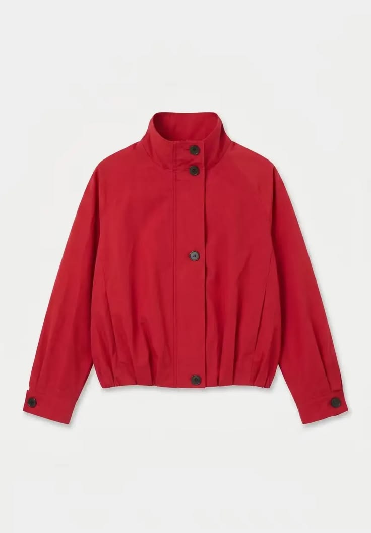 Red Funnel Neck Trench Bomber Jacket