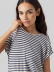 China Blue Stripe Cap Sleeve T Shirt