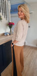 Camel/Black Stripe Wide Leg Trousers