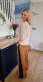 Camel/Black Stripe Wide Leg Trousers