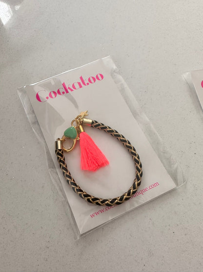 Black & Gold Plaited Bracelet (2 Tassel Colours)