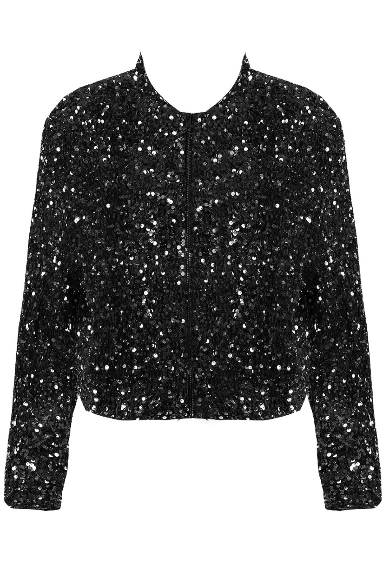 Black Sequin Bomber Jacket