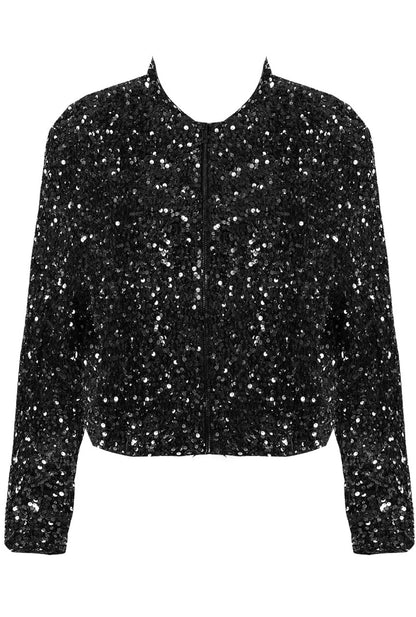 Black Sequin Bomber Jacket