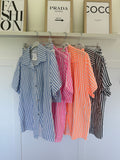 Neon Orange Stripe Cheesecloth Shorts Co Ord