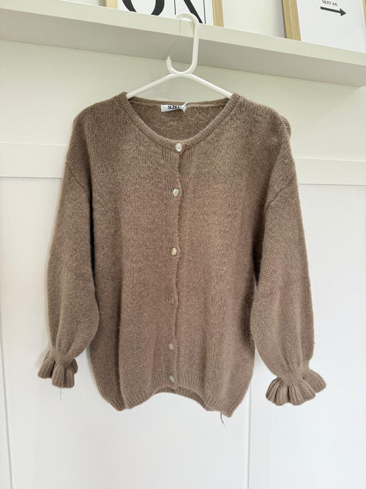 Mocha Alpaca Mix Frill Sleeve Cardigan