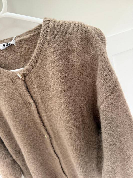 Mocha Alpaca Mix Frill Sleeve Cardigan