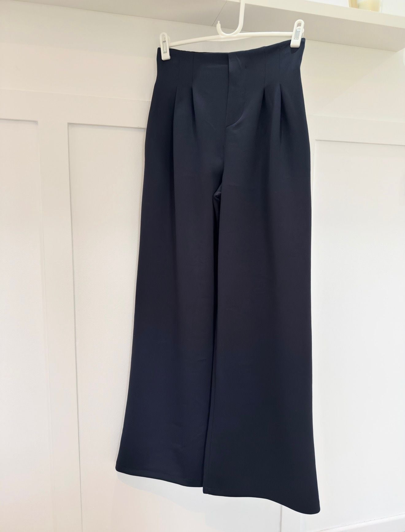 Midnight Navy Pleat Front Wide Leg Trousers