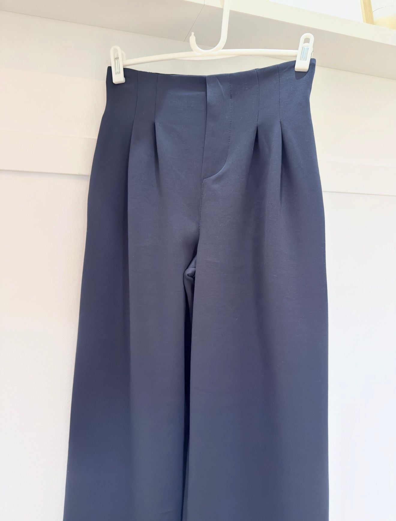 Midnight Navy Pleat Front Wide Leg Trousers