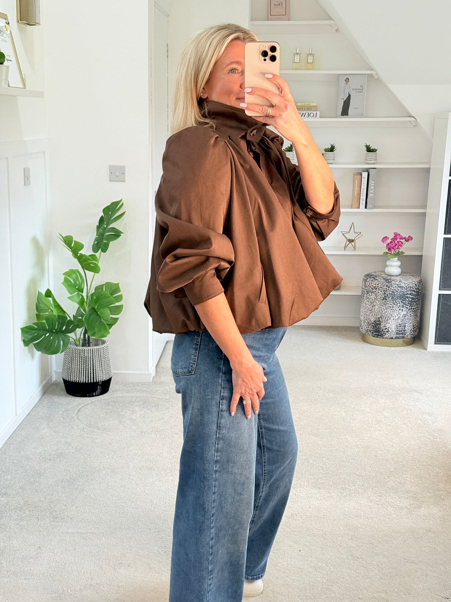 Coffee Chloe Puff Sleeve Jacket