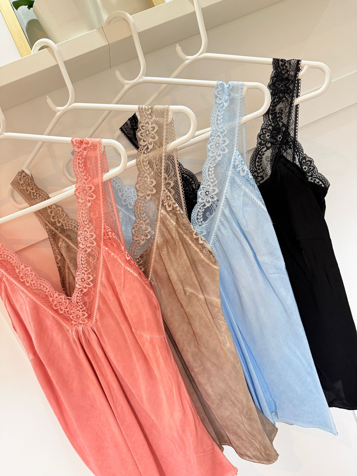 Mocha Satin/Lace Gathered V Neck Top