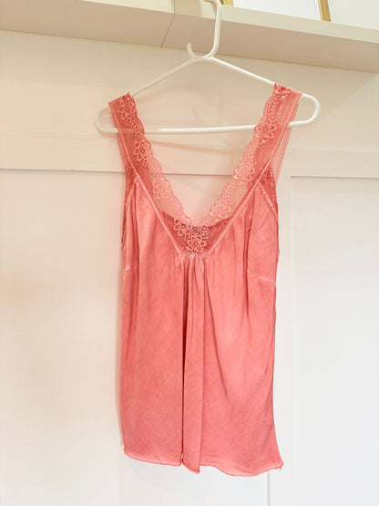 Mocha Satin/Lace Gathered V Neck Top