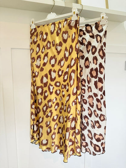 Beige Leopard Satin Slip Skirt