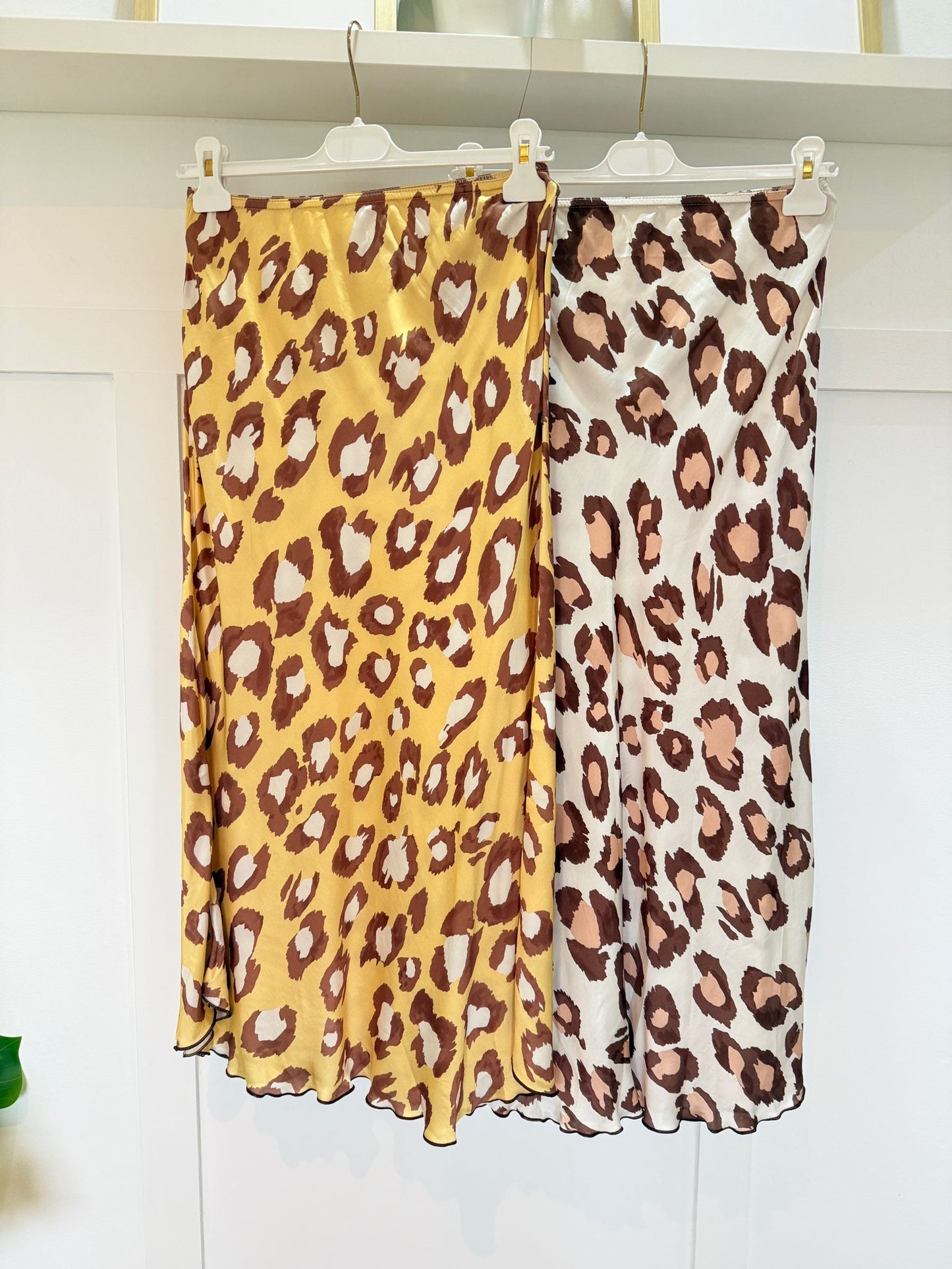 Beige Leopard Satin Slip Skirt