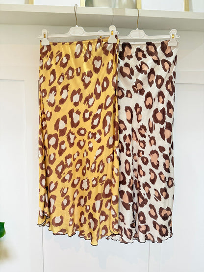 Beige Leopard Satin Slip Skirt
