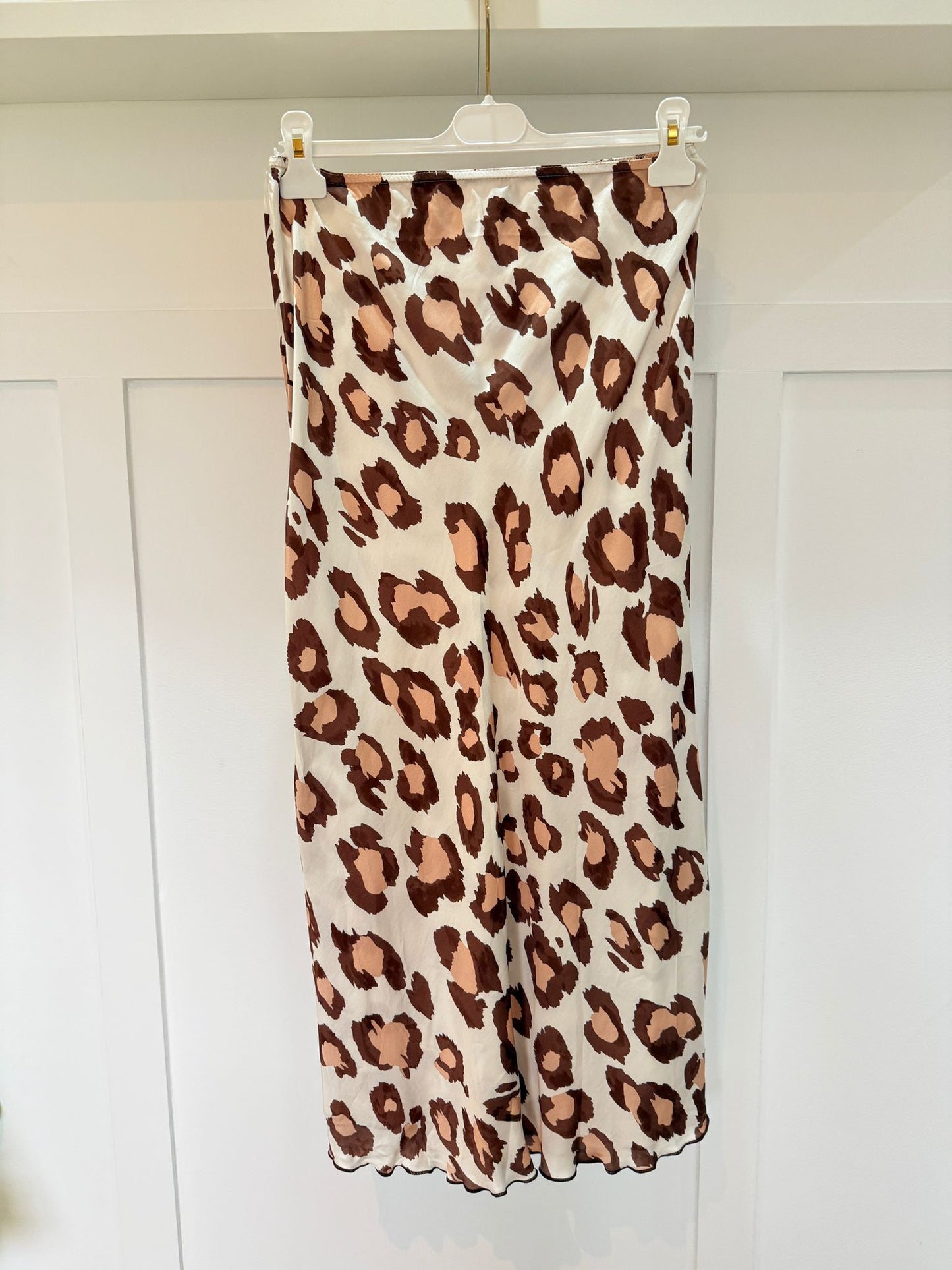 Beige Leopard Satin Slip Skirt