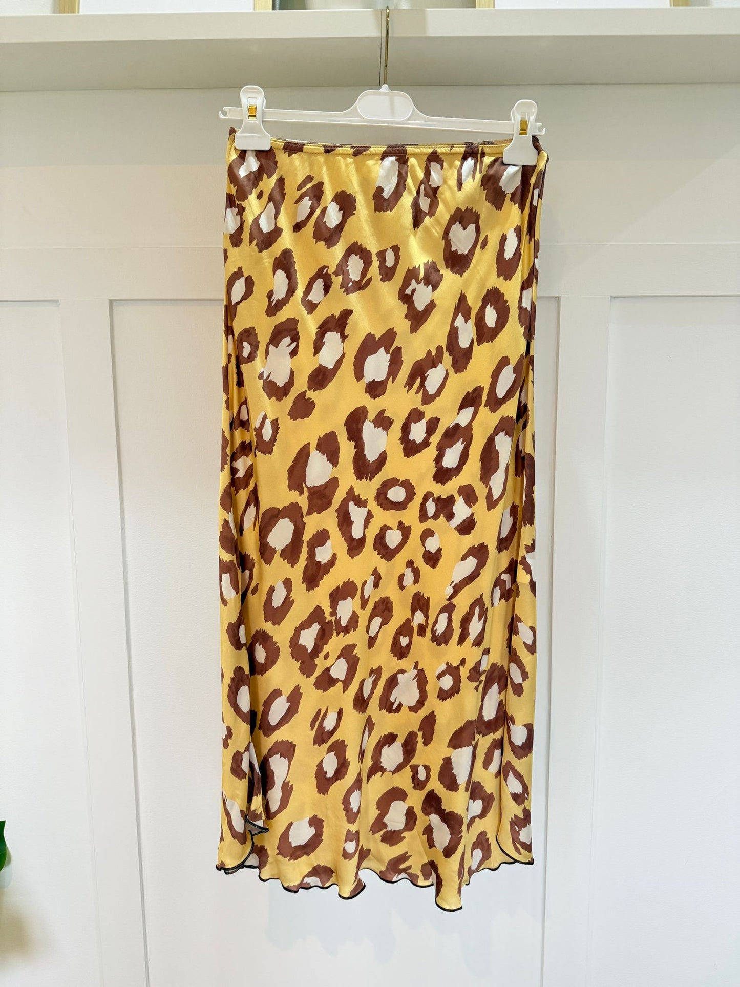 Beige Leopard Satin Slip Skirt