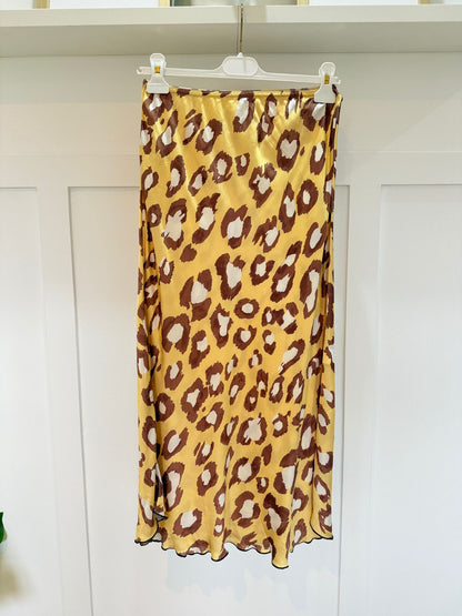 Beige Leopard Satin Slip Skirt