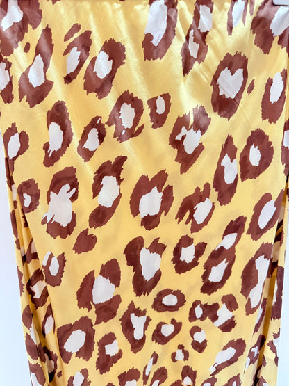 Beige Leopard Satin Slip Skirt