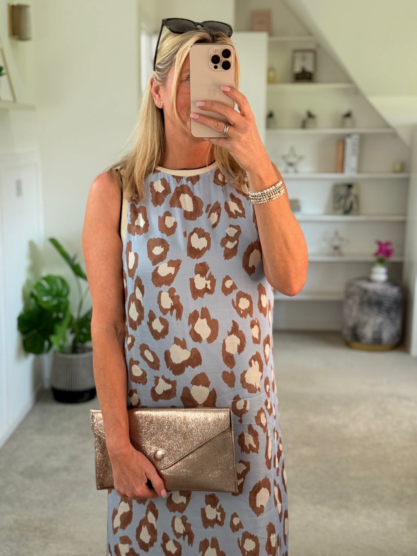 Pastel Blue Leopard Print Shift Dress