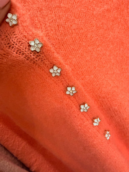 Papaya Alpaca Mix Diamanté Button Jumper