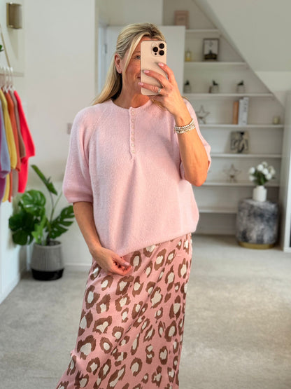 Neon Pink Alpaca Mix Diamonte Button Jumper