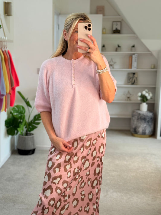 Baby Pink Alpaca Mix Diamanté Button Jumper