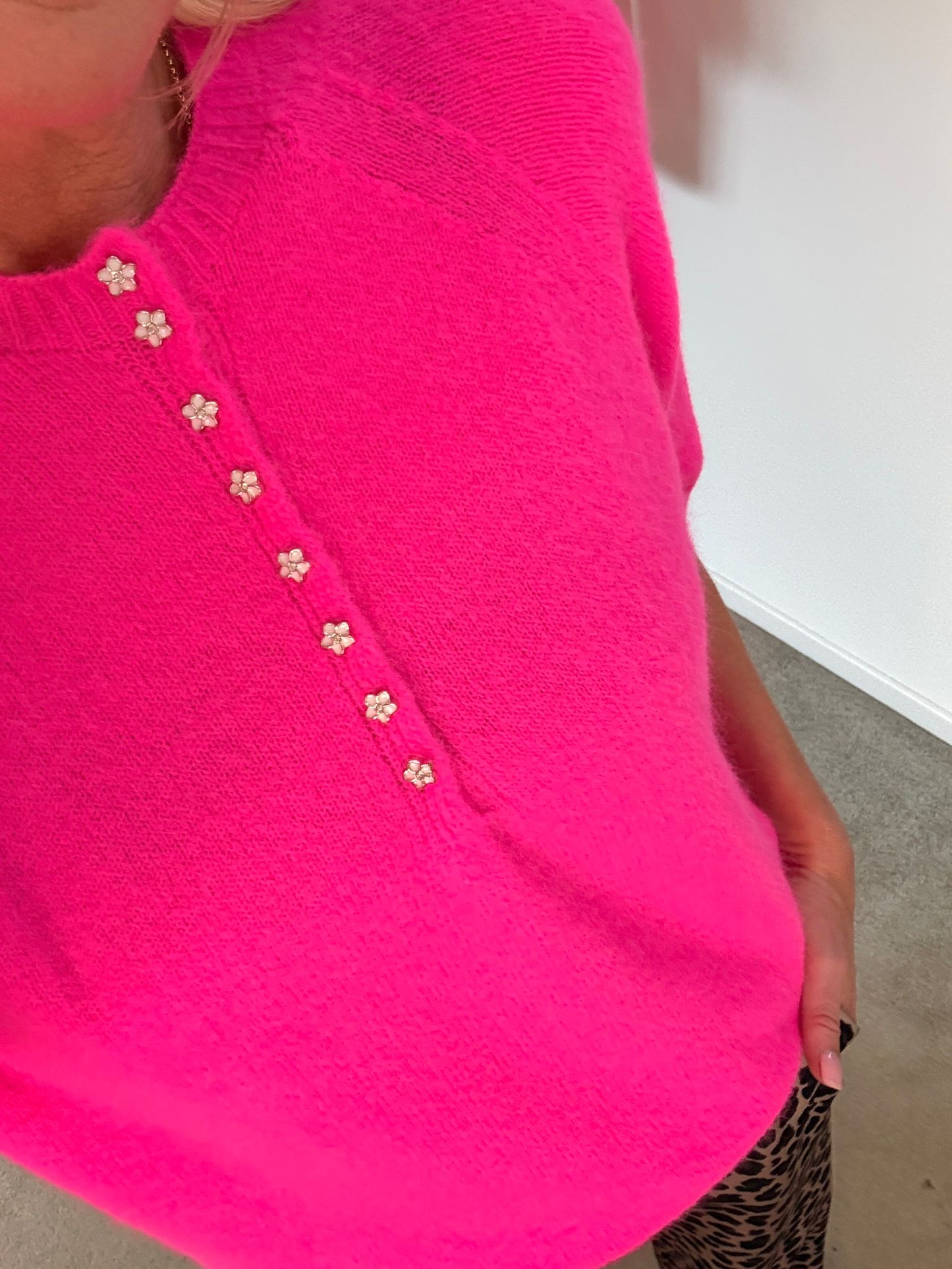Baby Pink Alpaca Mix Diamanté Button Jumper