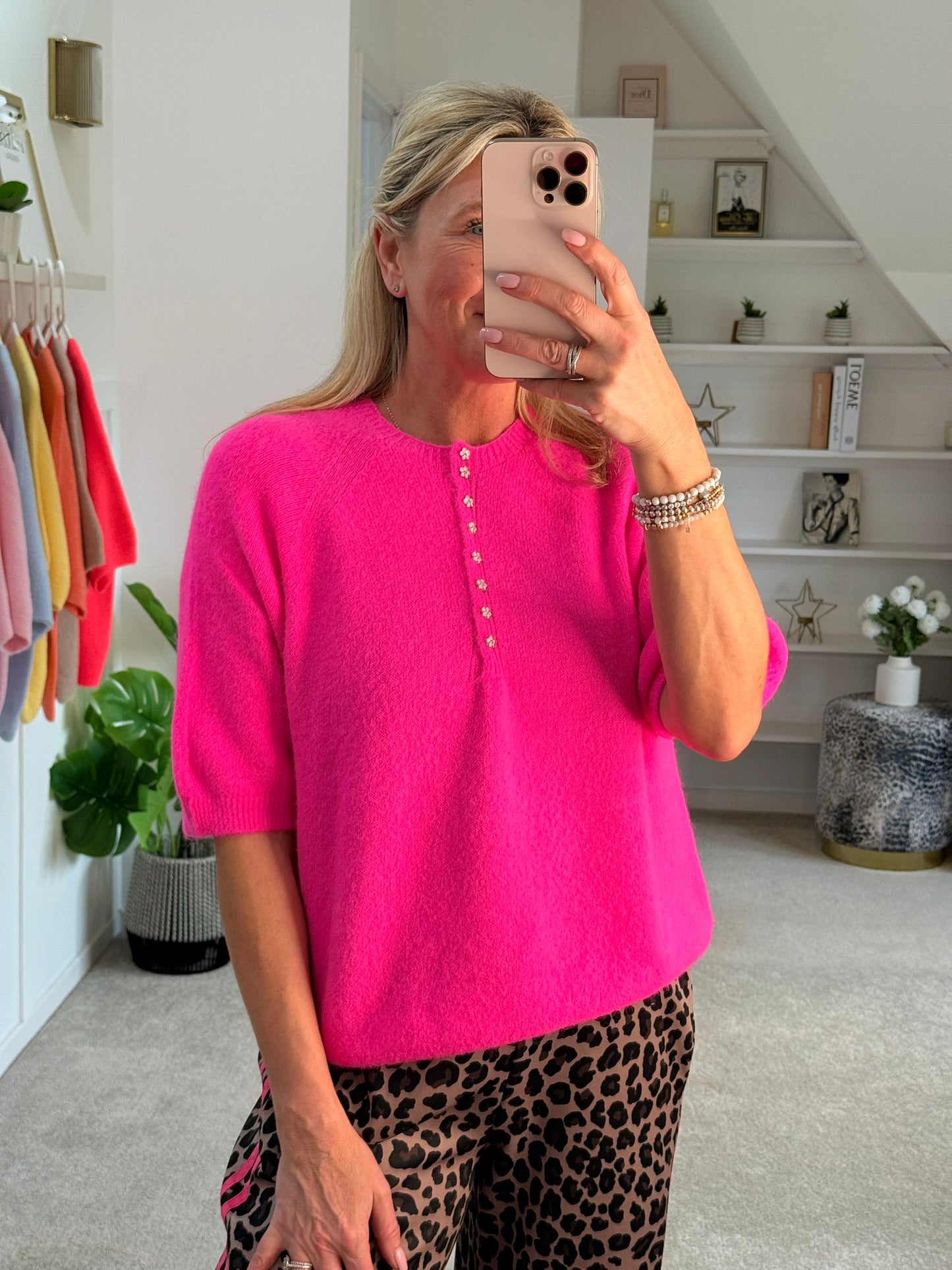 Baby Pink Alpaca Mix Diamanté Button Jumper