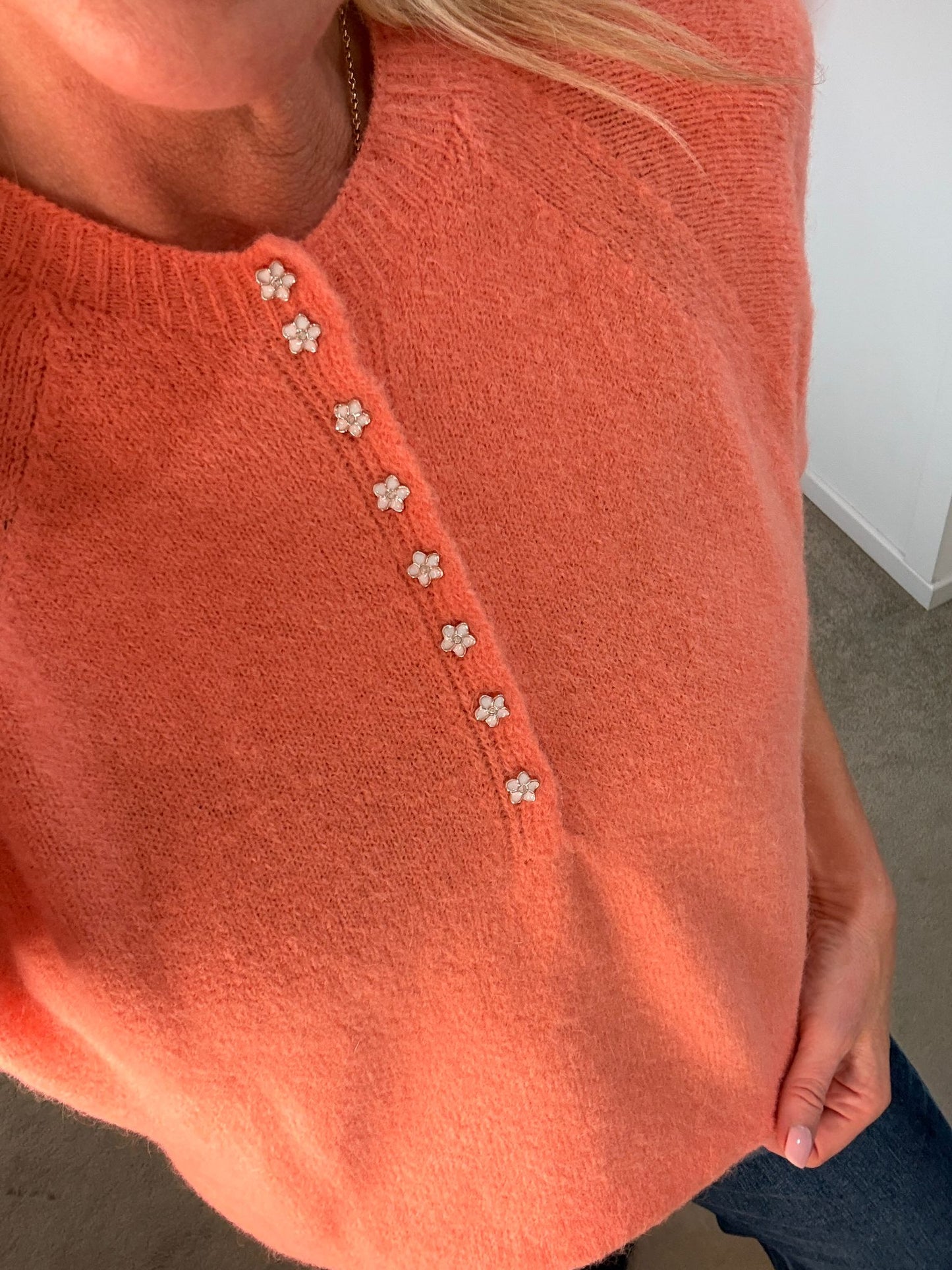 Beige Alpaca Mix Diamanté Button Jumper