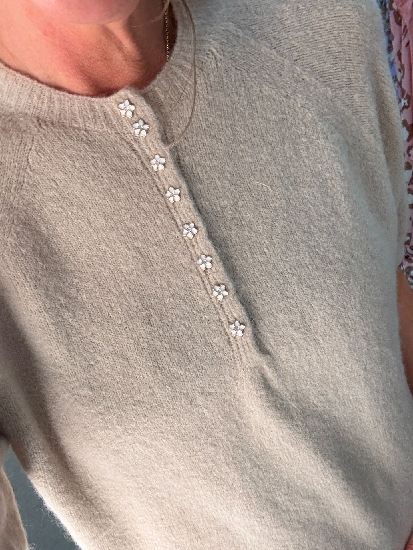 Neon Coral Alpaca Mix Diamanté Button Jumper