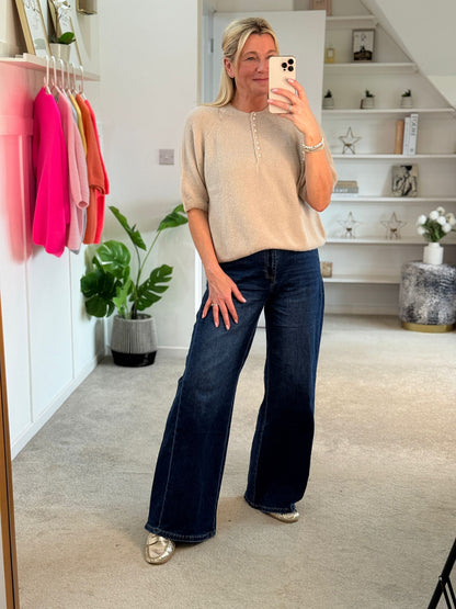 Neon Coral Alpaca Mix Diamanté Button Jumper