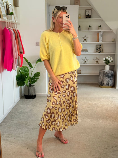 Lemon Leopard Satin Slip Skirt