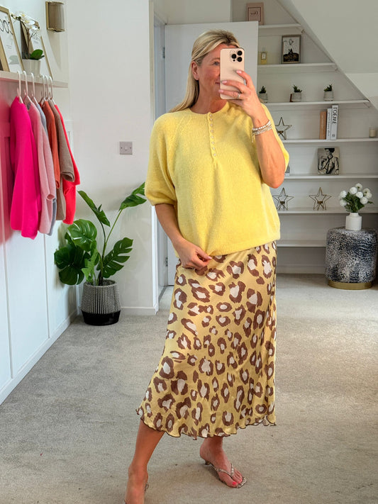 Lemon Leopard Satin Slip Skirt
