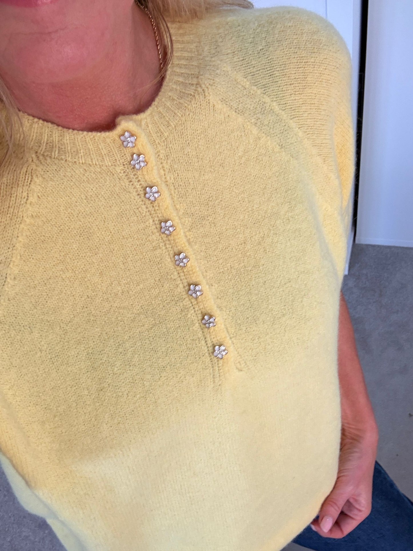 French Blue Alpaca Mix Diamanté Button Jumper