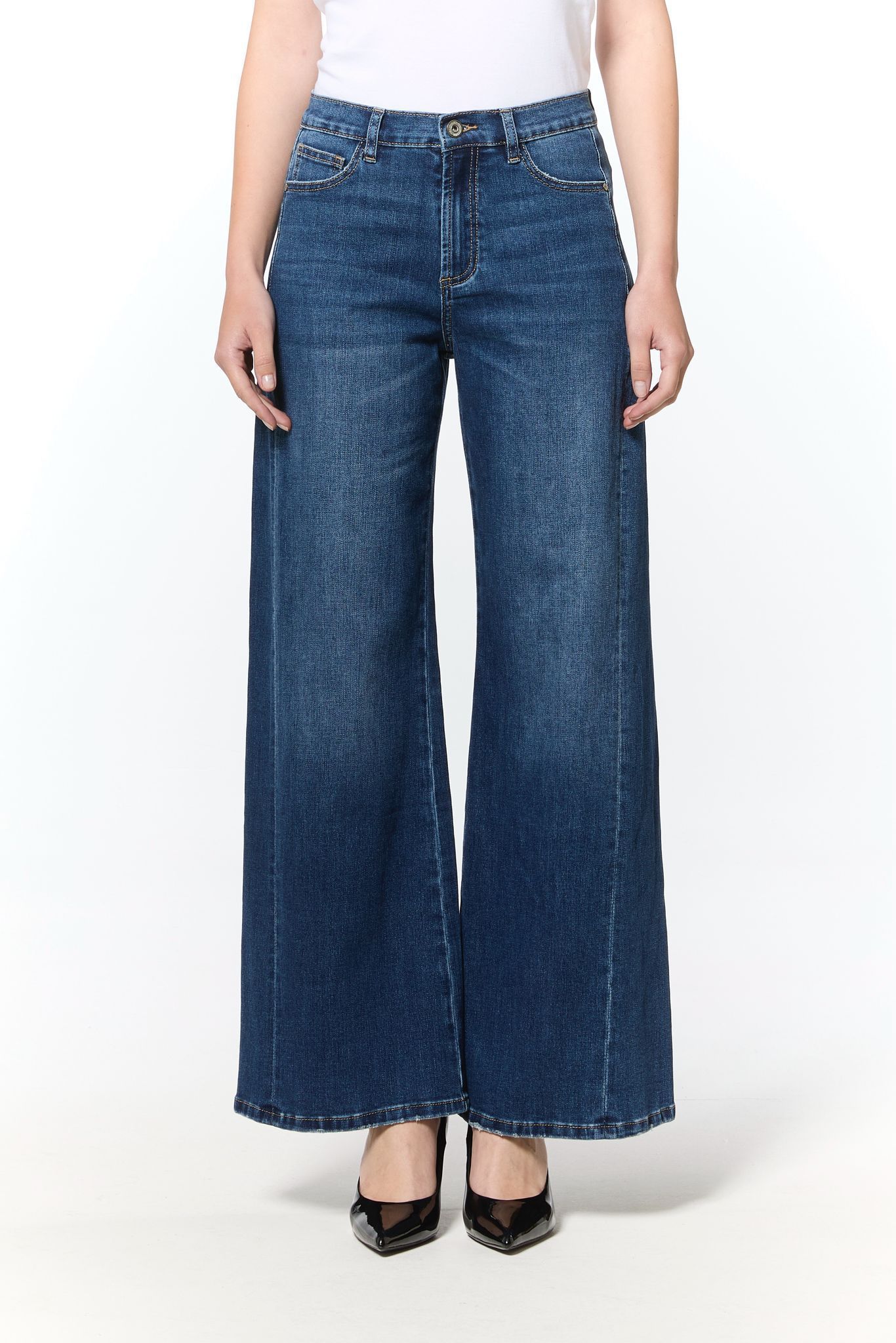 Dk Blue Denim Wide Panel Leg Jeans