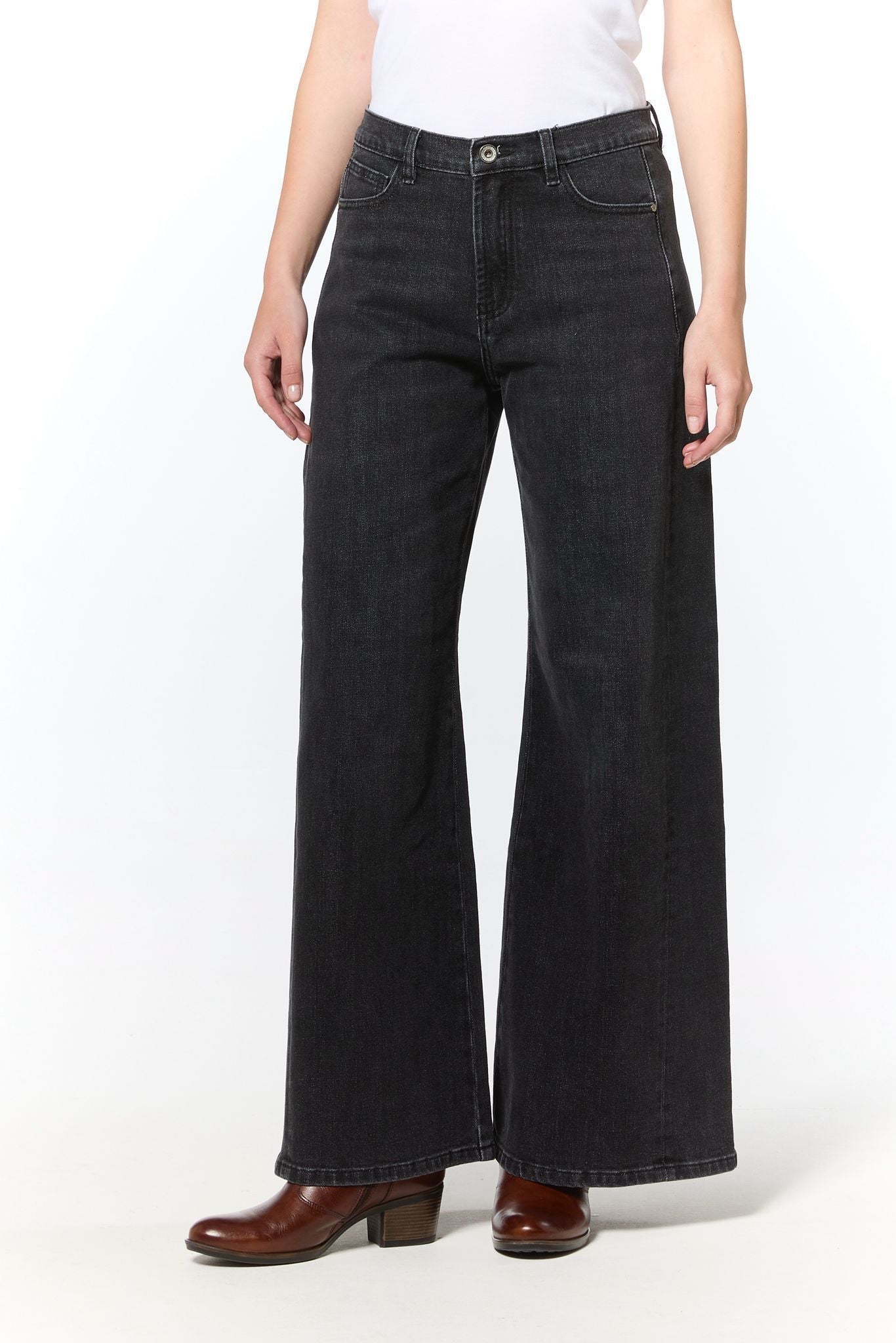 Dk Blue Denim Wide Panel Leg Jeans
