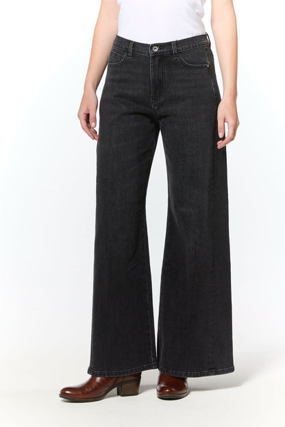 Dk Blue Denim Wide Panel Leg Jeans