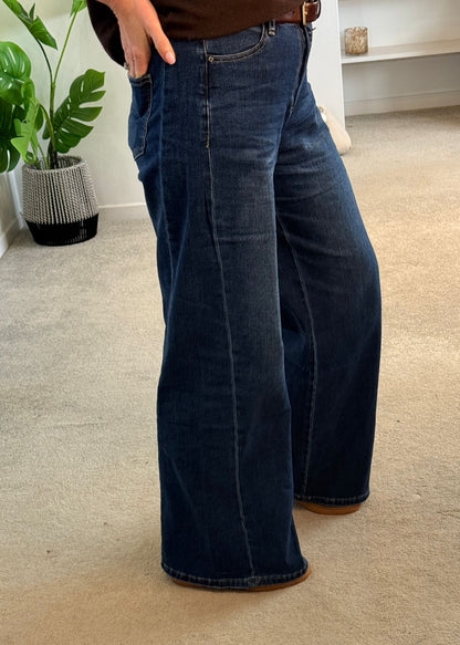 Beige Wide Panel Leg Jeans