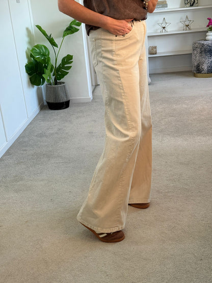 Beige Wide Panel Leg Jeans