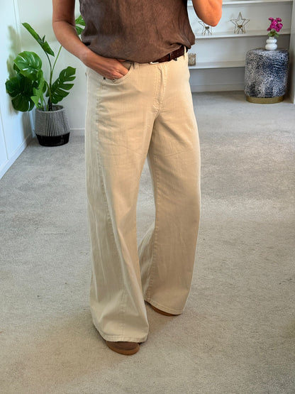 Beige Wide Panel Leg Jeans