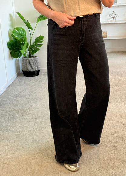 Dk Blue Denim Wide Panel Leg Jeans