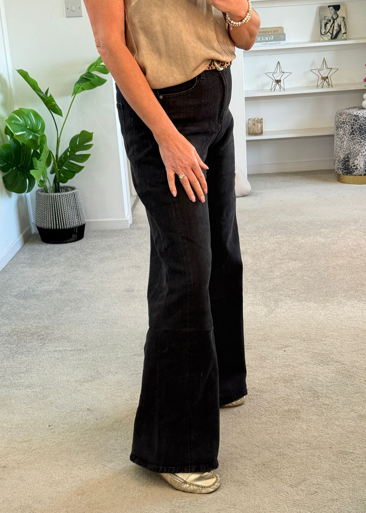 Beige Wide Panel Leg Jeans